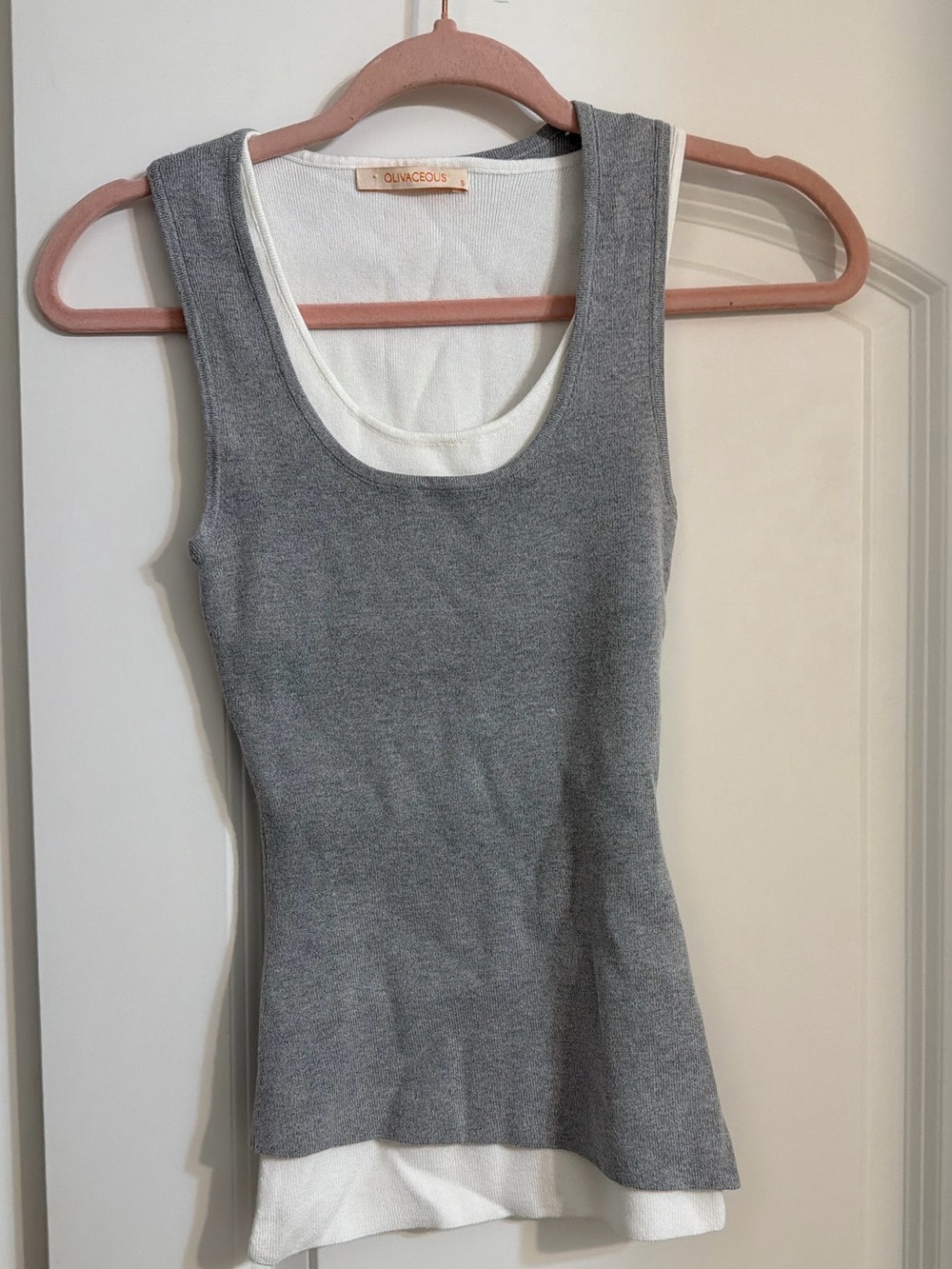 Olivaceous Gray & White Layered Tank Top